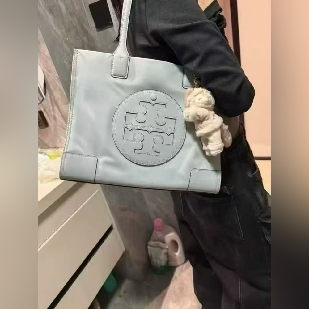 NWT Tory Burch Small Ella Nylon Tote Powder Blue - Picture 8 of 8